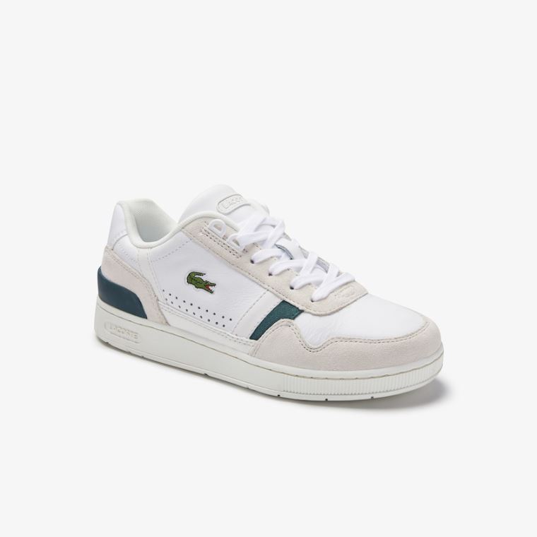 Lacoste T-Clip Deri and Süet Sneakers Beyaz | Z9fA2HVD