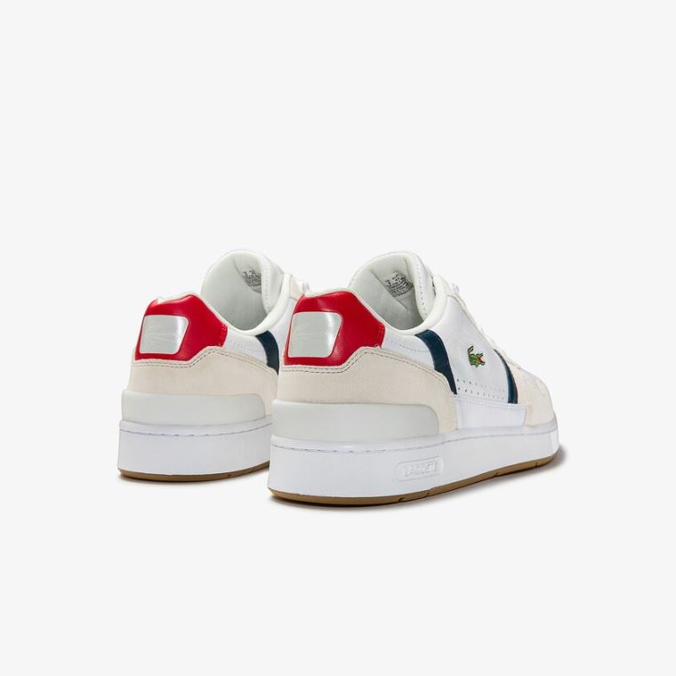 Lacoste T-Clip Tricolour Deri and Süet Sneakers Beyaz Lacivert Kırmızı | 9lLtJ62v