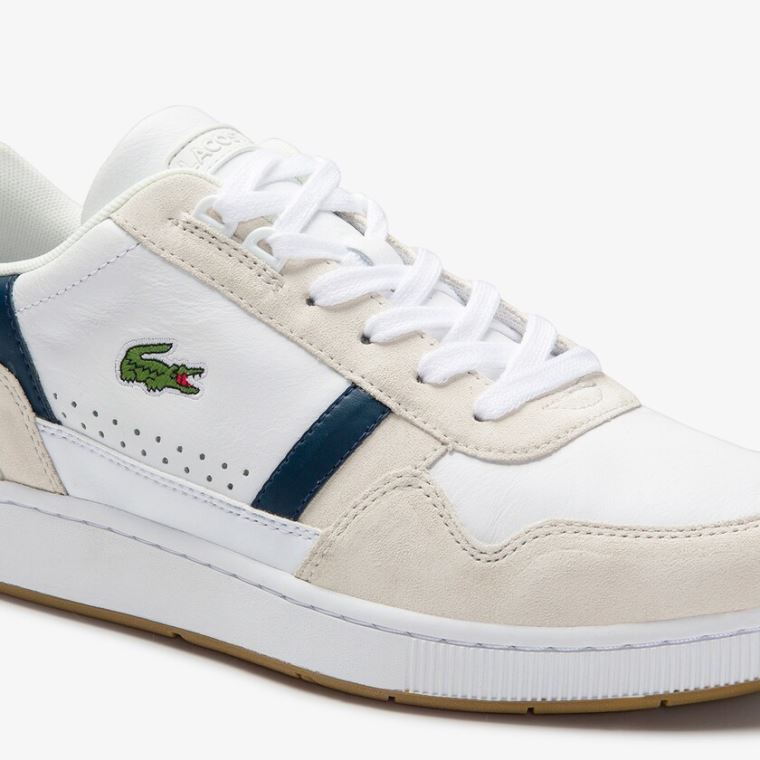 Lacoste T-Clip Tricolour Deri and Süet Sneakers Beyaz Lacivert Kırmızı | 9lLtJ62v