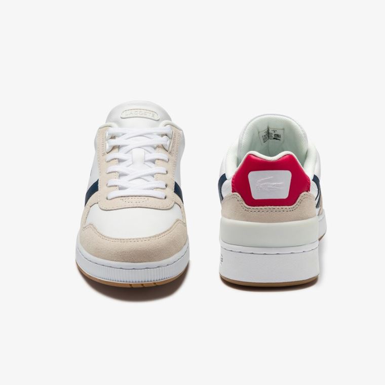 Lacoste T-Clip Tricolour Deri and Süet Sneakers Beyaz Bej Rengi | YYkQlwyz