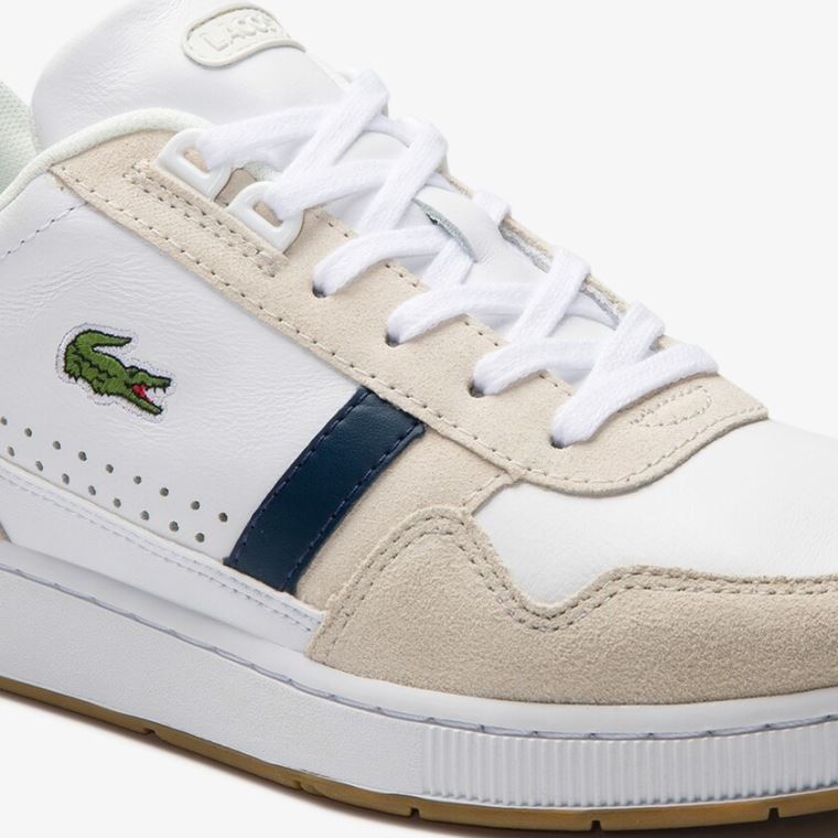 Lacoste T-Clip Tricolour Deri and Süet Sneakers Beyaz Bej Rengi | YYkQlwyz