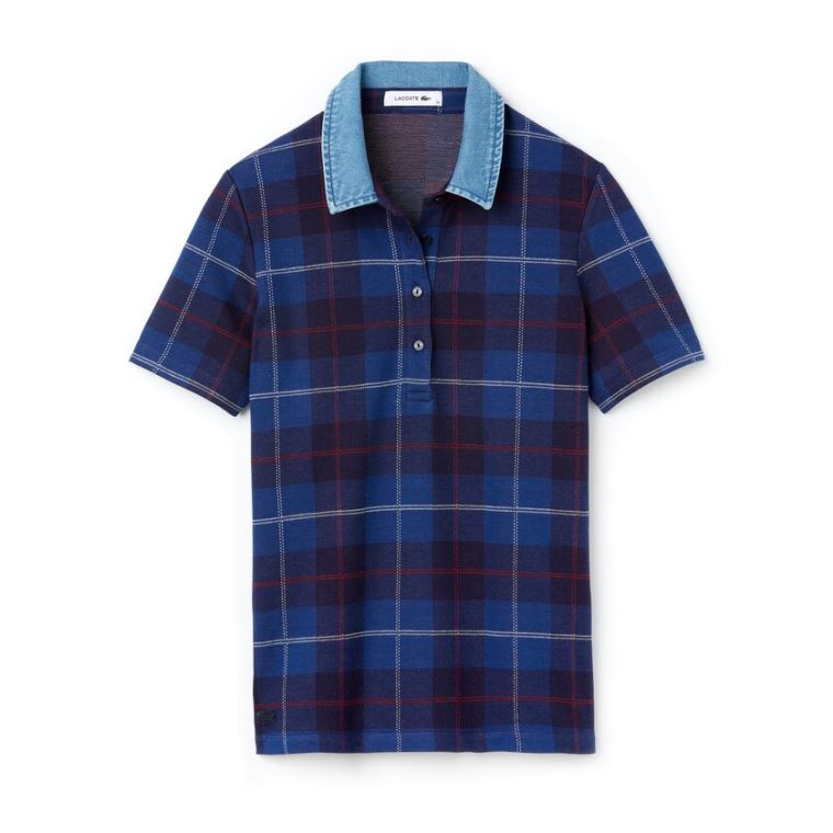 Lacoste Tartan Check Pamuklu Jacquard Polo Lacivert Mavi Mavi | Yophc5M3