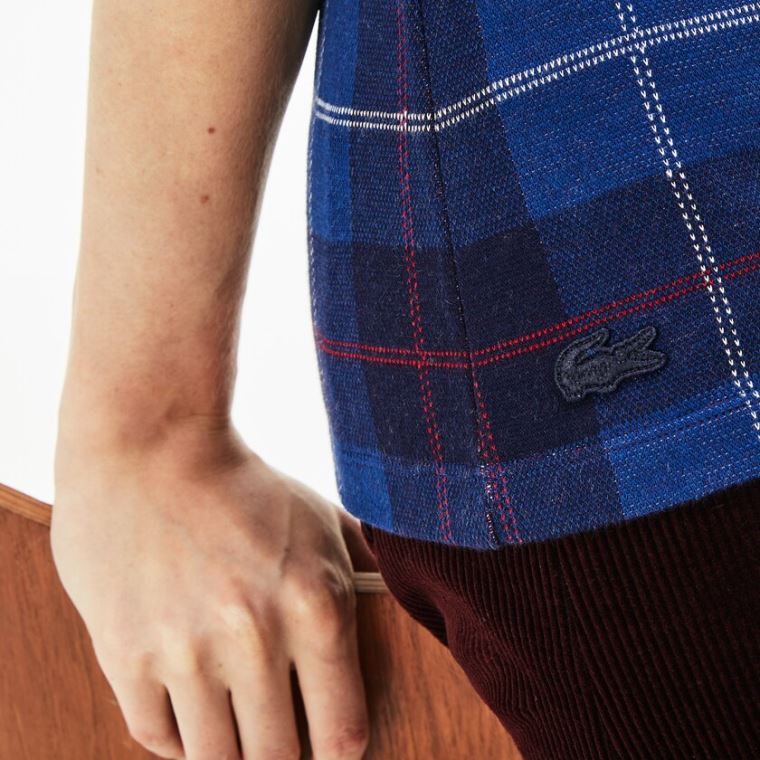 Lacoste Tartan Check Pamuklu Jacquard Polo Lacivert Mavi Mavi | Yophc5M3