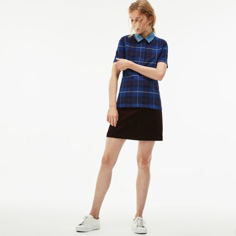 Lacoste Tartan Check Pamuklu Jacquard Polo Lacivert Mavi Mavi | Yophc5M3