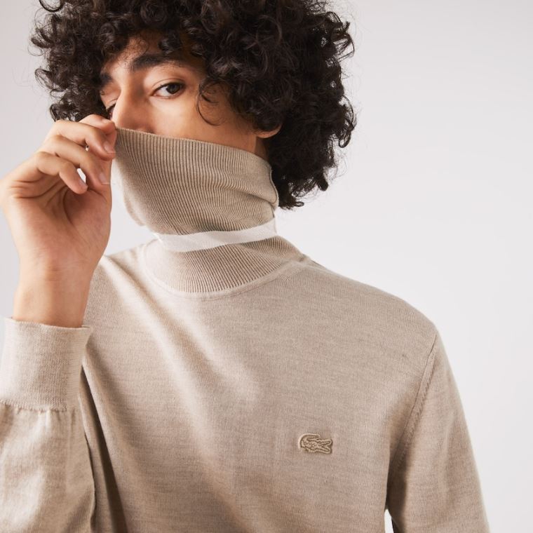 Lacoste Turtleneck Merino Wool Kazak Bej Rengi | BQjrvAUF