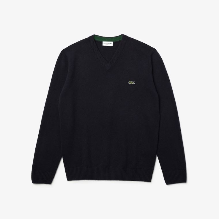 Lacoste V-neck Wool Kazak Lacivert Mavi | KdybUEj0