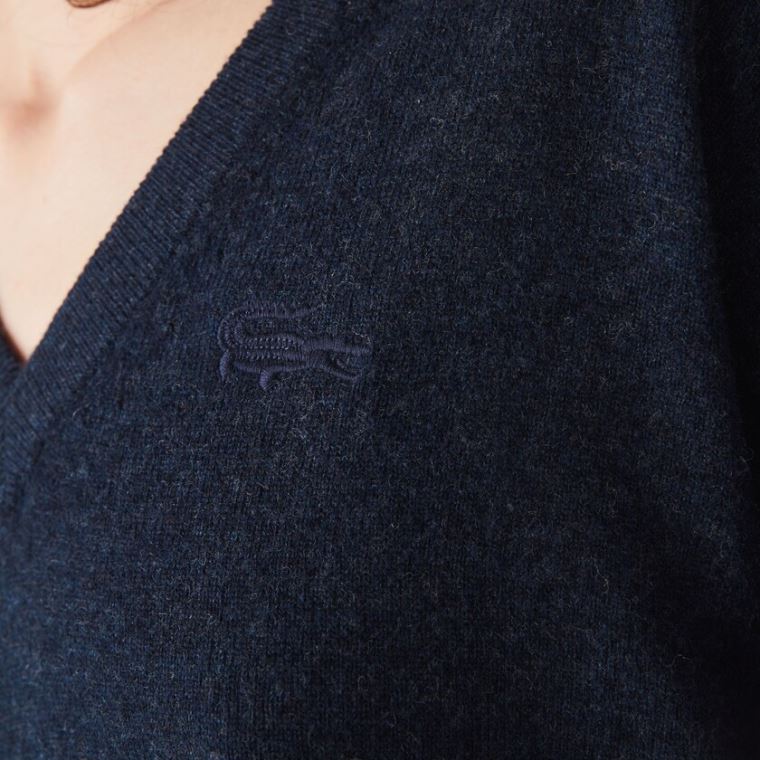 Lacoste V-neck Wool Kazak Mavi | Hcxt2aOq