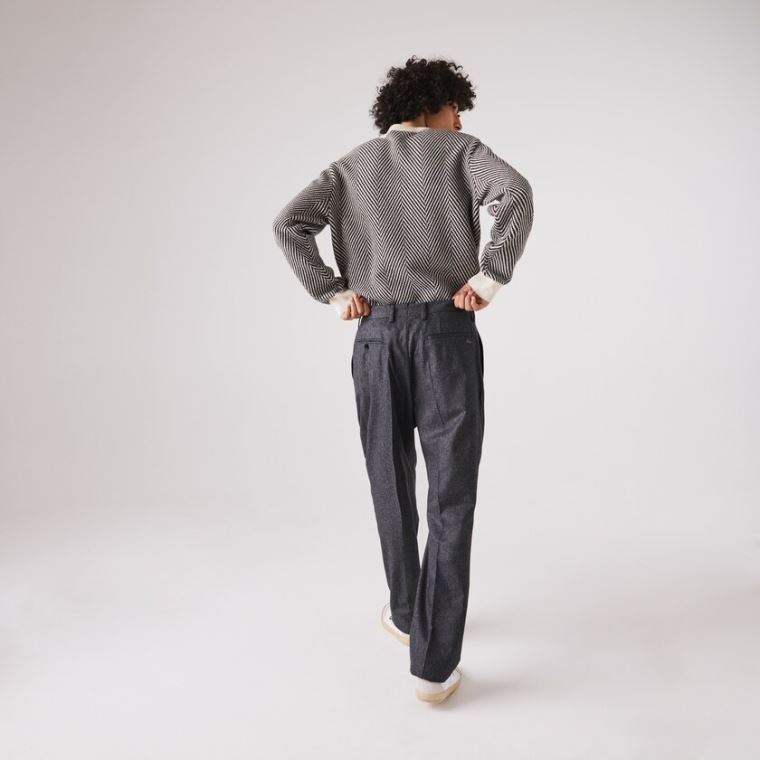 Lacoste Virgin Wool And Cashmere Blend Pleated Chino Pants Gri Gri | Dh8PvHK6