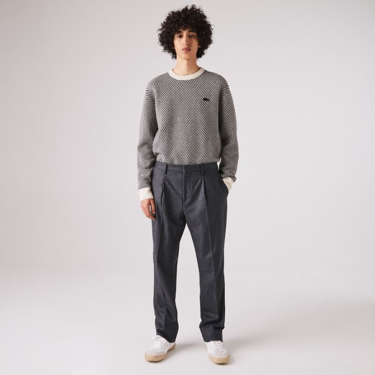 Lacoste Virgin Wool And Cashmere Blend Pleated Chino Pants Gri Gri | Dh8PvHK6