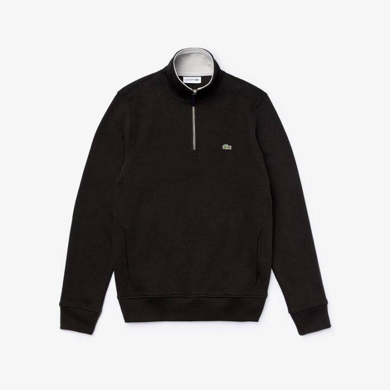 Lacoste Zip Stand-Up Collar Ribbed Sweatshirt Siyah Gri | cJGwbPwR