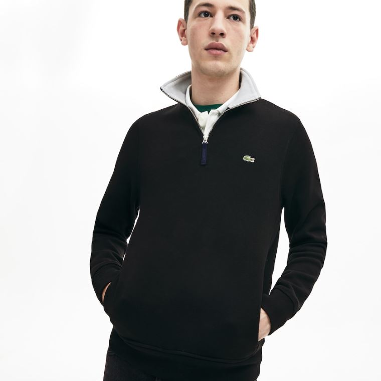 Lacoste Zip Stand-Up Collar Ribbed Sweatshirt Siyah Gri | cJGwbPwR