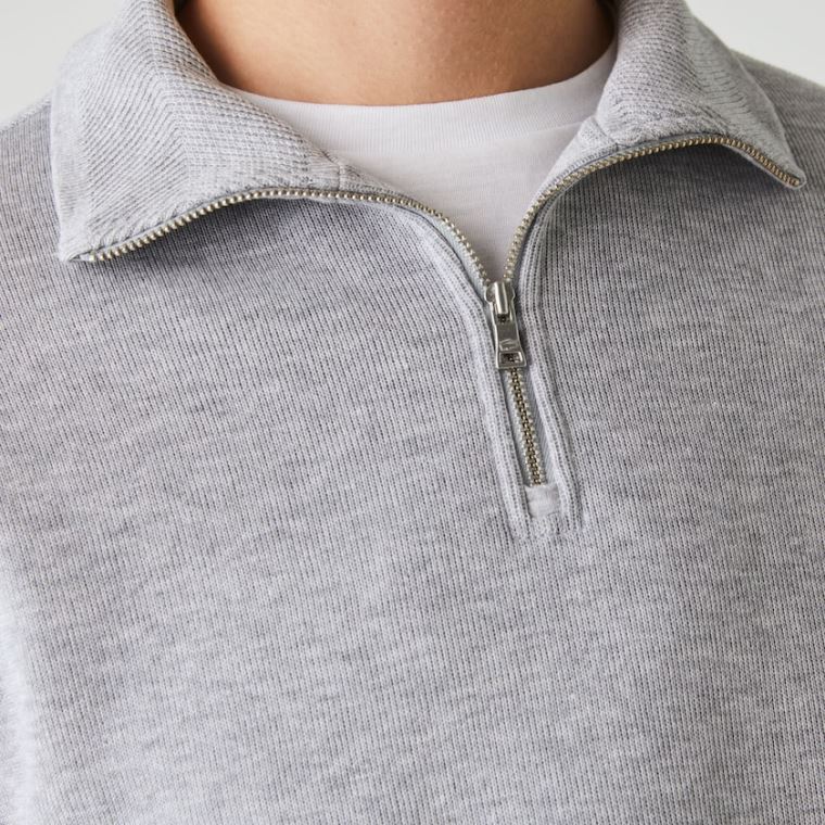 Lacoste Zippered Stand-Up Collar Pamuklu Sweatshirt Gri | L19JBxE4