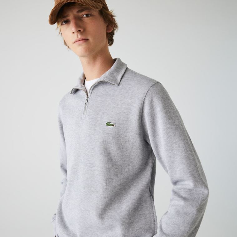 Lacoste Zippered Stand-Up Collar Pamuklu Sweatshirt Gri | L19JBxE4