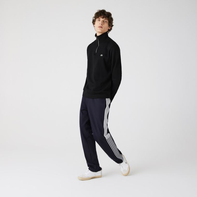 Lacoste Zippered Stand-Up Collar Pamuklu Sweatshirt Siyah | ZGyqyf8e