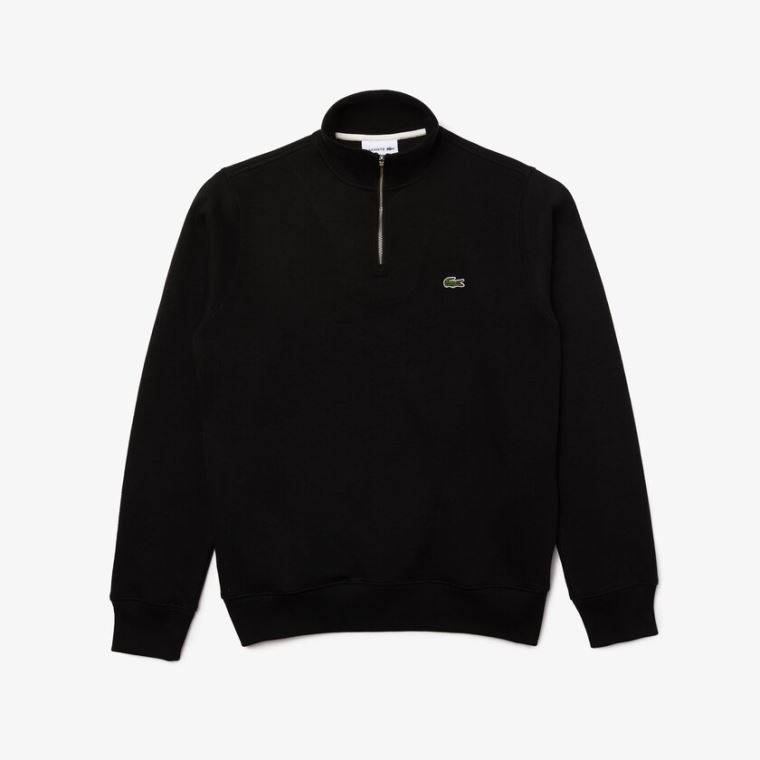 Lacoste Zippered Stand-Up Collar Pamuklu Sweatshirt Siyah | ZGyqyf8e