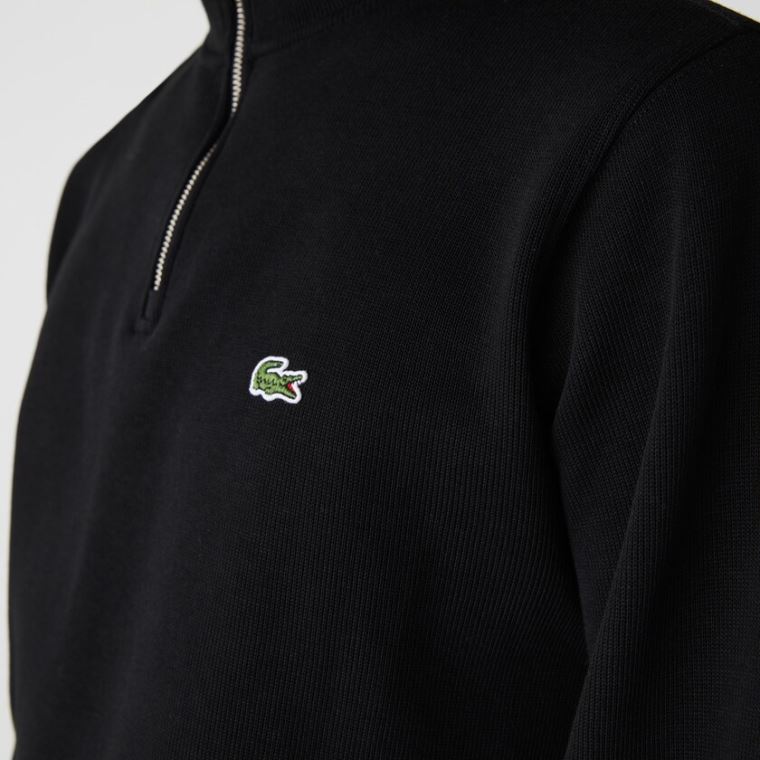 Lacoste Zippered Stand-Up Collar Pamuklu Sweatshirt Siyah | ZGyqyf8e