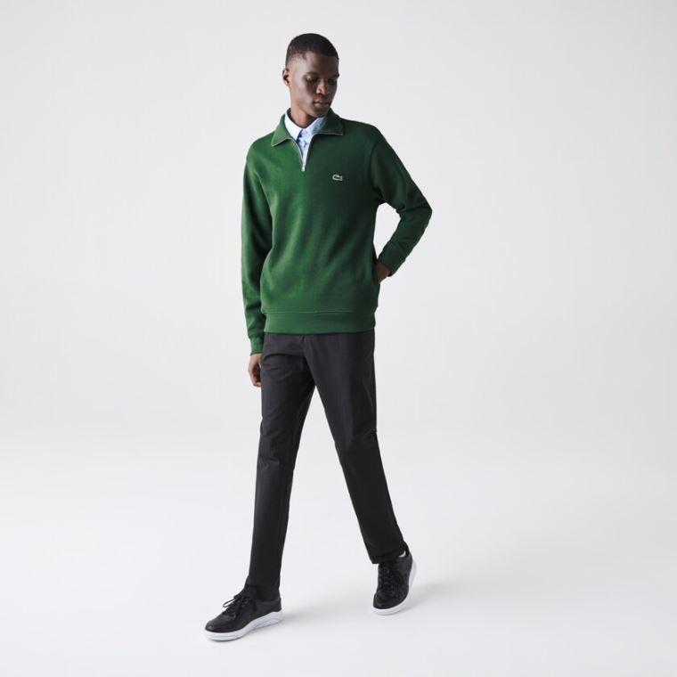 Lacoste Zippered Stand-Up Collar Pamuklu Sweatshirt Yeşil | ZJ1iFJQX