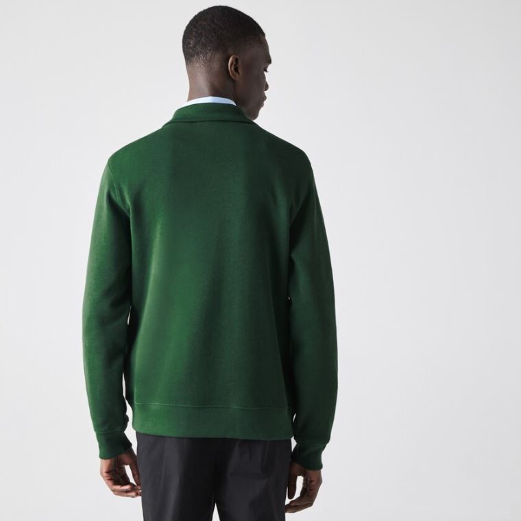 Lacoste Zippered Stand-Up Collar Pamuklu Sweatshirt Yeşil | ZJ1iFJQX