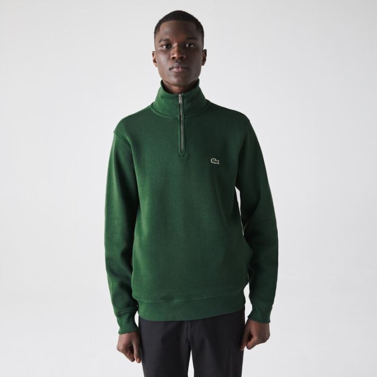 Lacoste Zippered Stand-Up Collar Pamuklu Sweatshirt Yeşil | ZJ1iFJQX