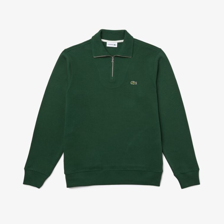 Lacoste Zippered Stand-Up Collar Pamuklu Sweatshirt Yeşil | ZJ1iFJQX