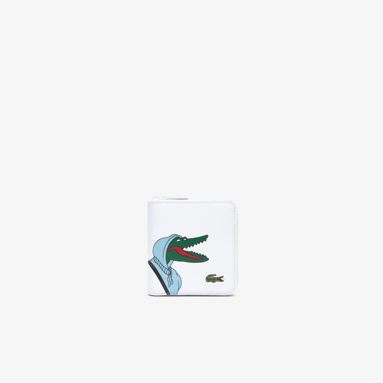 Lacoste x Jean-Michel Tixier Fun Printed Deri Zippered Wallet Beyaz | iLRO1BxB