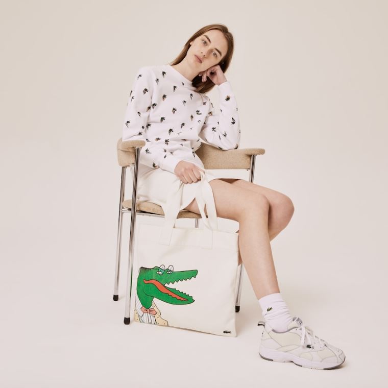 Lacoste x Jean-Michel Tixier Oversize Croc Tote Beyaz | ZNmlj91q