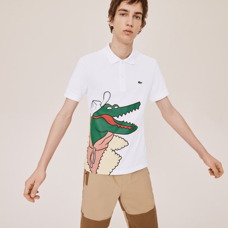 Lacoste x Jean-Michel Tixier Print Klasik Fit Polo Shirt Beyaz Sarı | pSo1T4Vv