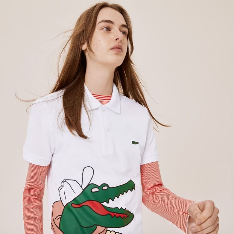 Lacoste x Jean-Michel Tixier Print Klasik Fit Polo Shirt Beyaz Sarı | pSo1T4Vv