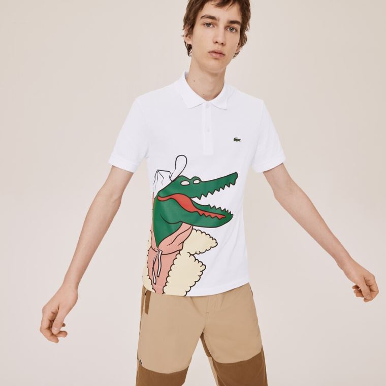 Lacoste x Jean-Michel Tixier Print Klasik Fit Polo Shirt Beyaz Lacivert Mavi | wvAAtDFk