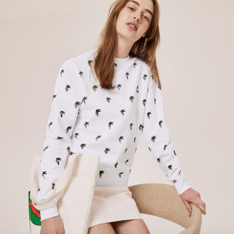 Lacoste x Jean-Michel Tixier Print Sweatshirt Beyaz | Du5VyEmc