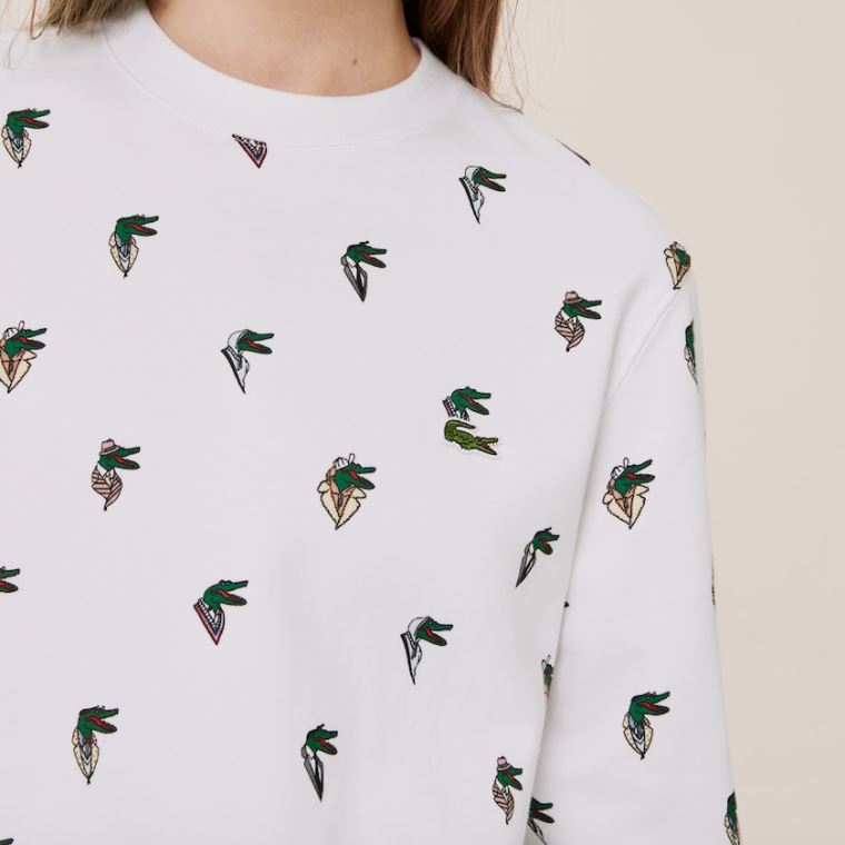 Lacoste x Jean-Michel Tixier Print Sweatshirt Beyaz | Du5VyEmc