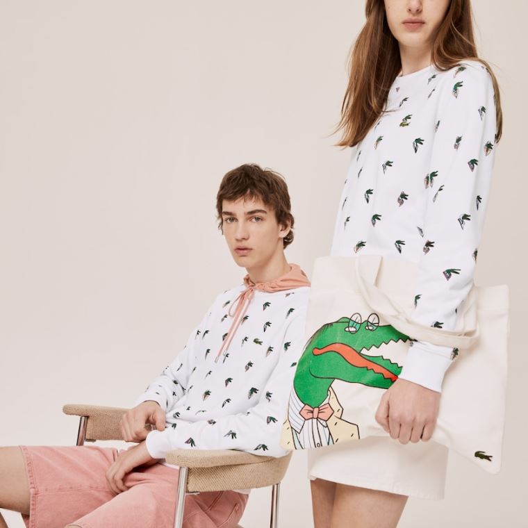 Lacoste x Jean-Michel Tixier Print Sweatshirt Beyaz | Du5VyEmc