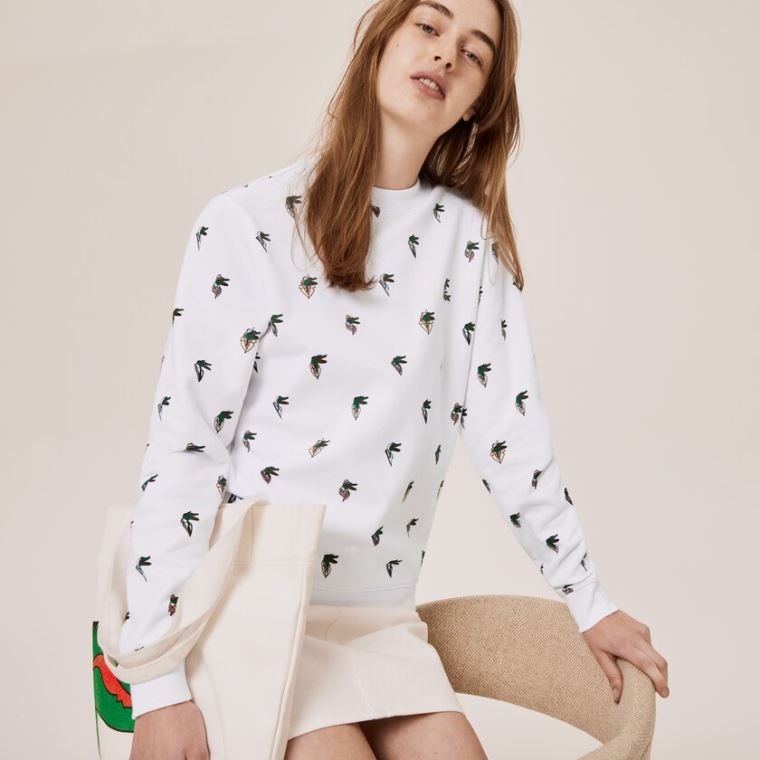 Lacoste x Jean-Michel Tixier Print Sweatshirt Beyaz | YhMpyAVh