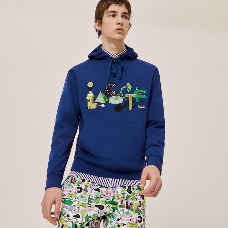 Lacoste x Jeremyville Print Kukuletalı Sweatshirt Lacivert Mavi | UnzsJ6aC