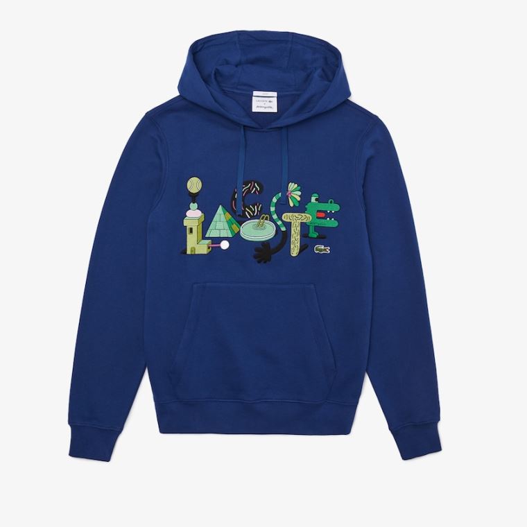 Lacoste x Jeremyville Print Kukuletalı Sweatshirt Lacivert Mavi | UnzsJ6aC