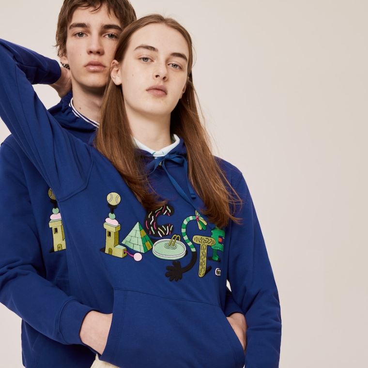 Lacoste x Jeremyville Print Kukuletalı Sweatshirt Lacivert Mavi | UnzsJ6aC