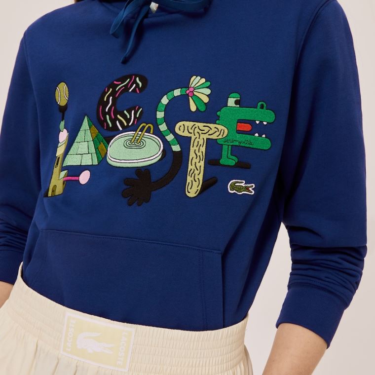 Lacoste x Jeremyville Print Kukuletalı Sweatshirt Lacivert Mavi | Xm6yRAh1