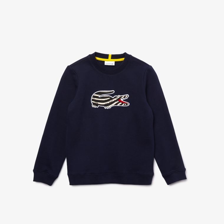 Lacoste x National Geographic Fleece Sweatshirt Lacivert Mavi Beyaz | S4nokYnQ