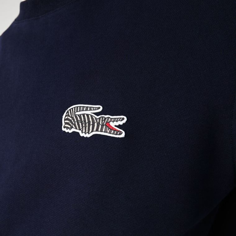 Lacoste x National Geographic Organic Pamuklu Sweatshirt Lacivert Mavi Beyaz | RrA2i6sS