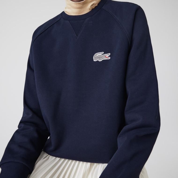 Lacoste x National Geographic Pamuklu Fleece Sweatshirt Lacivert Mavi Beyaz | n9E7gR4N