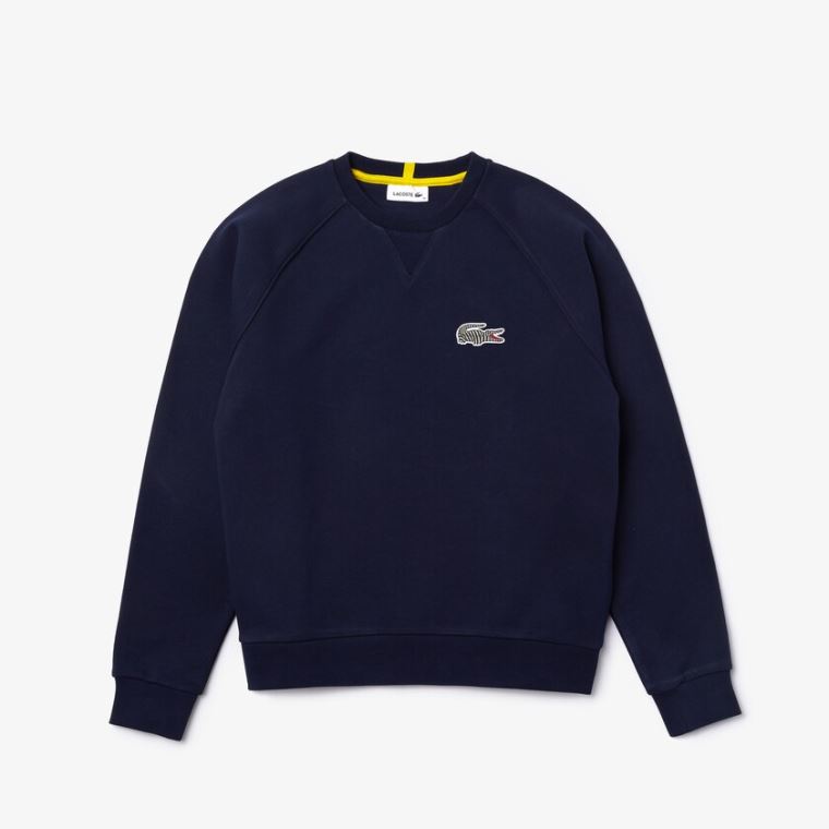 Lacoste x National Geographic Pamuklu Fleece Sweatshirt Lacivert Mavi Beyaz | n9E7gR4N