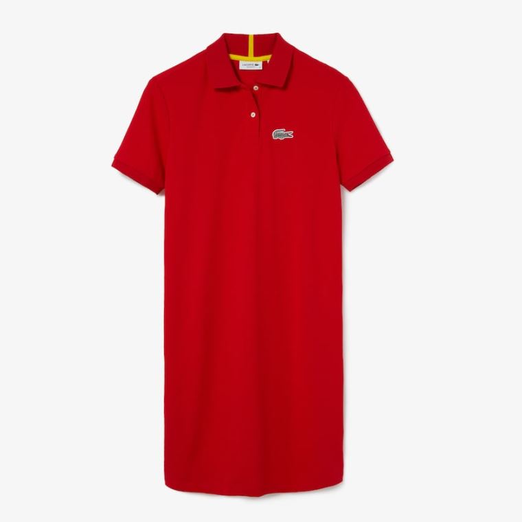 Lacoste x National Geographic Pamuklu Piqué Polo Shirt Elbise Kırmızı Beyaz | Ac9grqhs