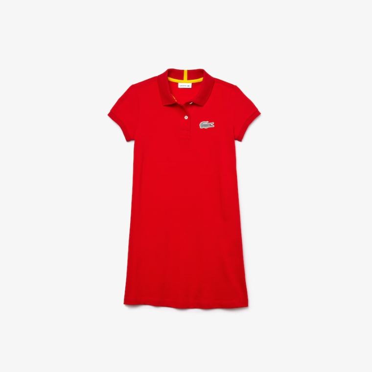 Lacoste x National Geographic Pamuklu Piqué Polo Shirt Elbise Kırmızı Beyaz | pAk2eAUe