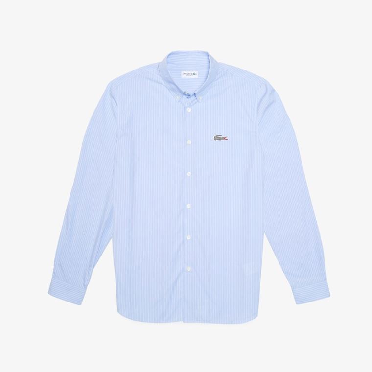 Lacoste x National Geographic Regular Fit Striped Pamuklu Shirt Mavi Beyaz | oVt1dRW2